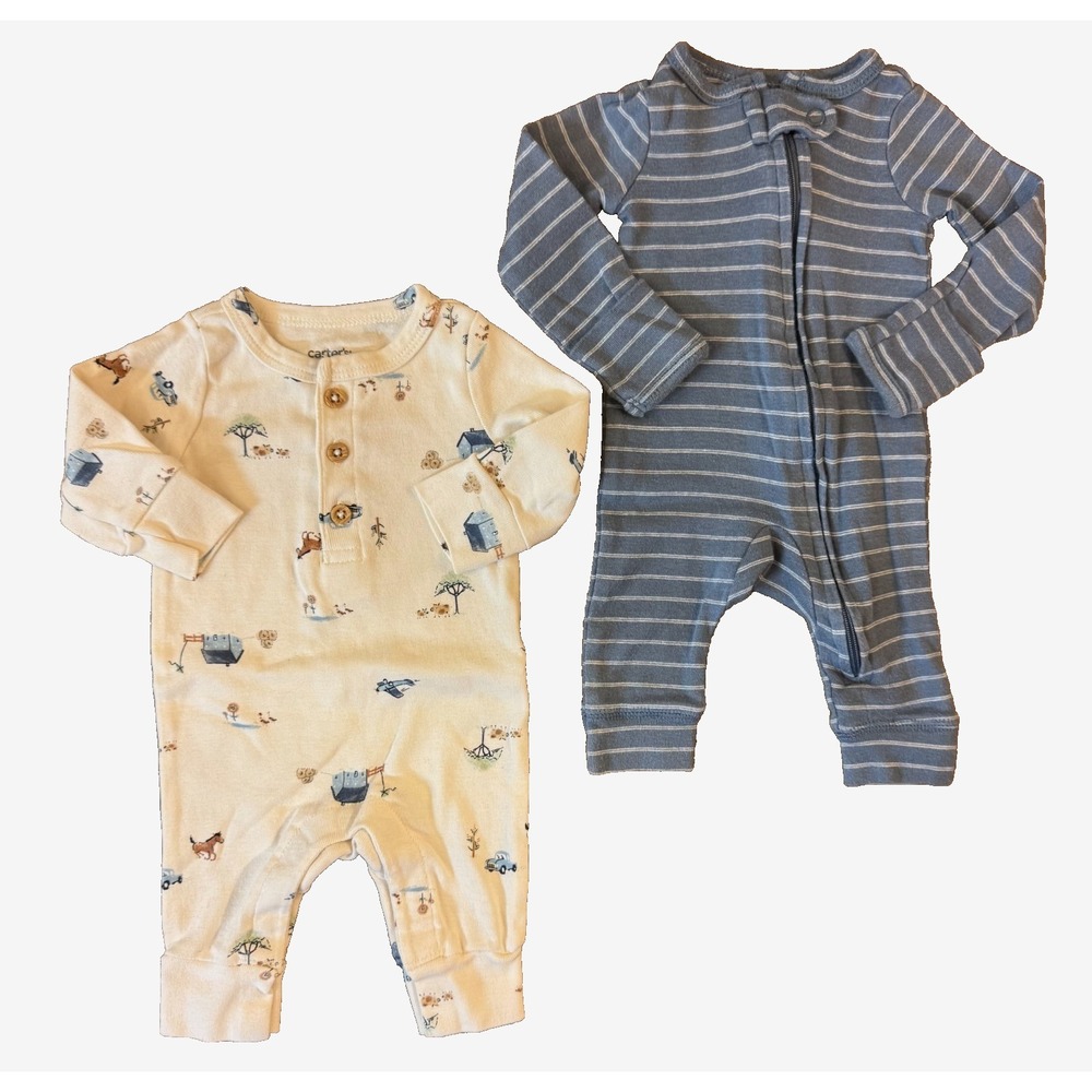 Carter's Newborn Baby Boy Rompers Clothes Long Sleeved Outfits Striped Footless